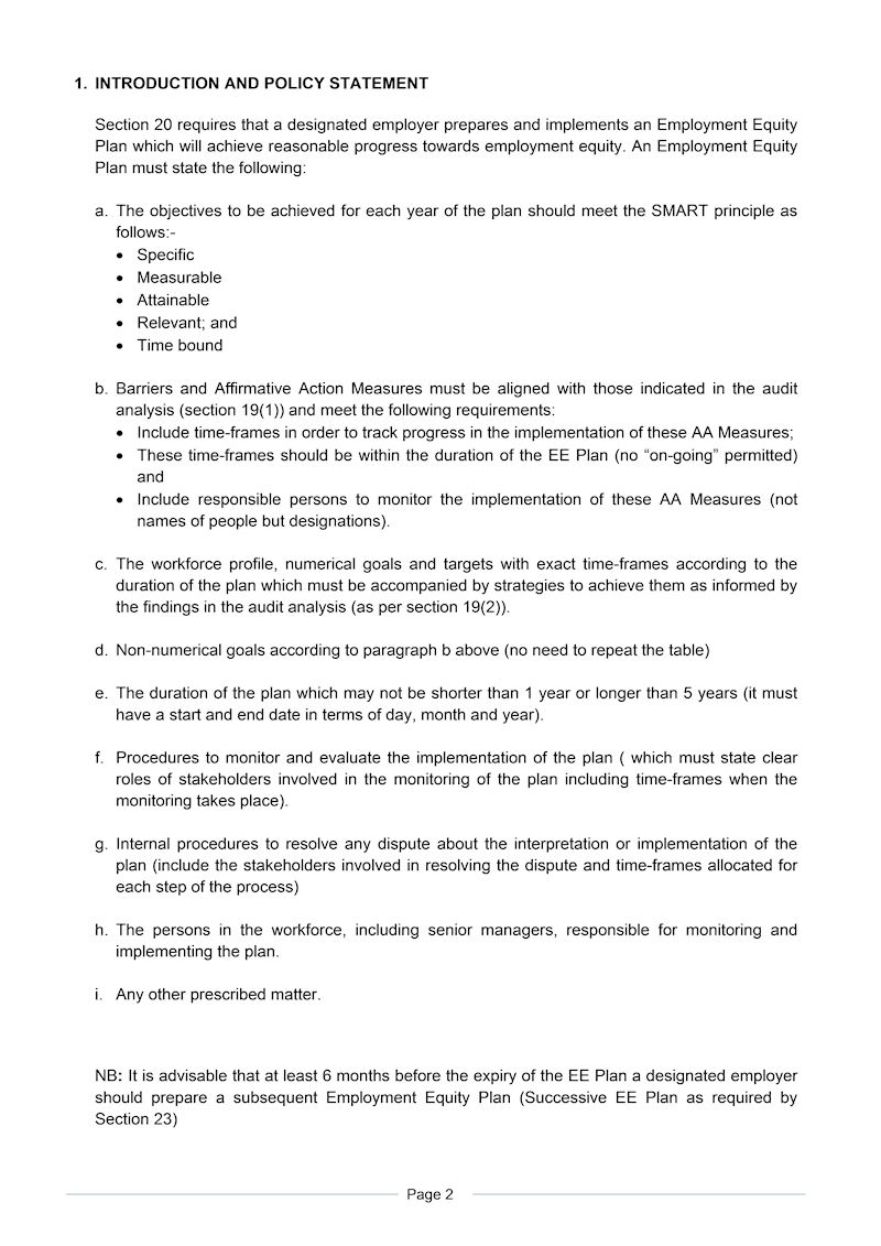EEA13 Employment Equity plan Document Labour Law South Africa
