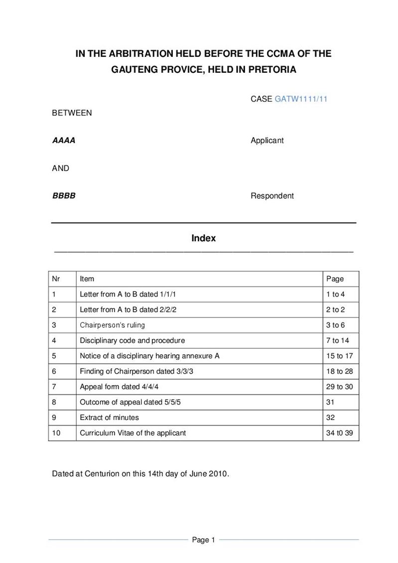 Example of Index Document Labour Law South Africa Pdf Download