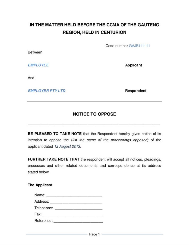 Notice to Oppose, Document, Labour Law, South Africa, Pdf ...