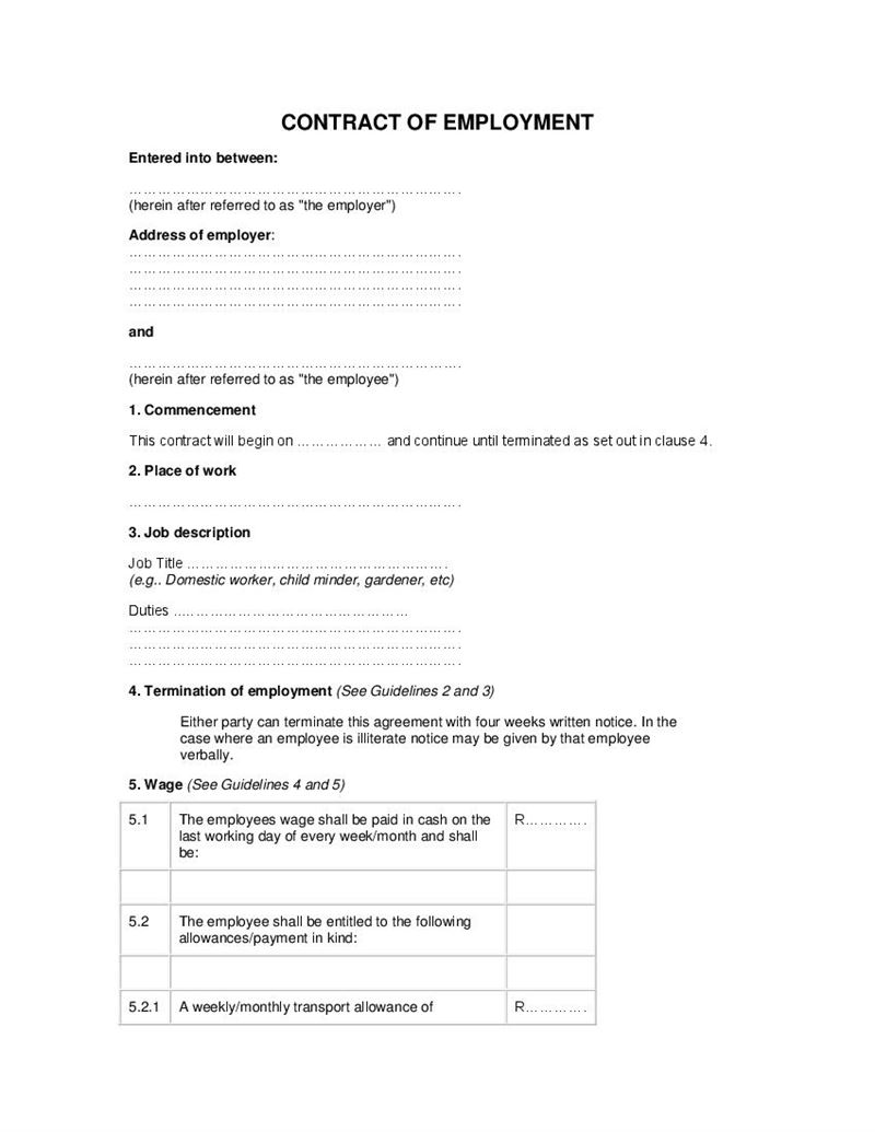 Sample Employment Contract, Document, Labour Law, South ...