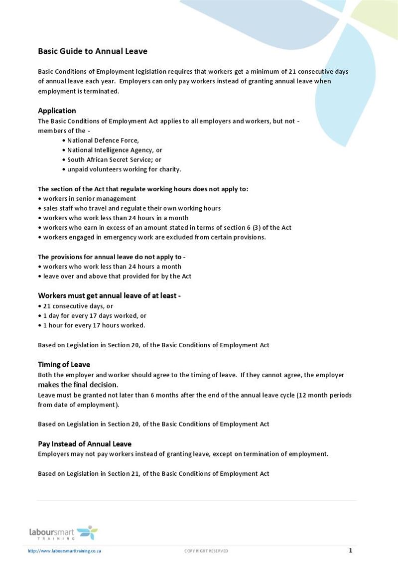 Basic Guide to Annual Leave, Document, Labour Law, South ...