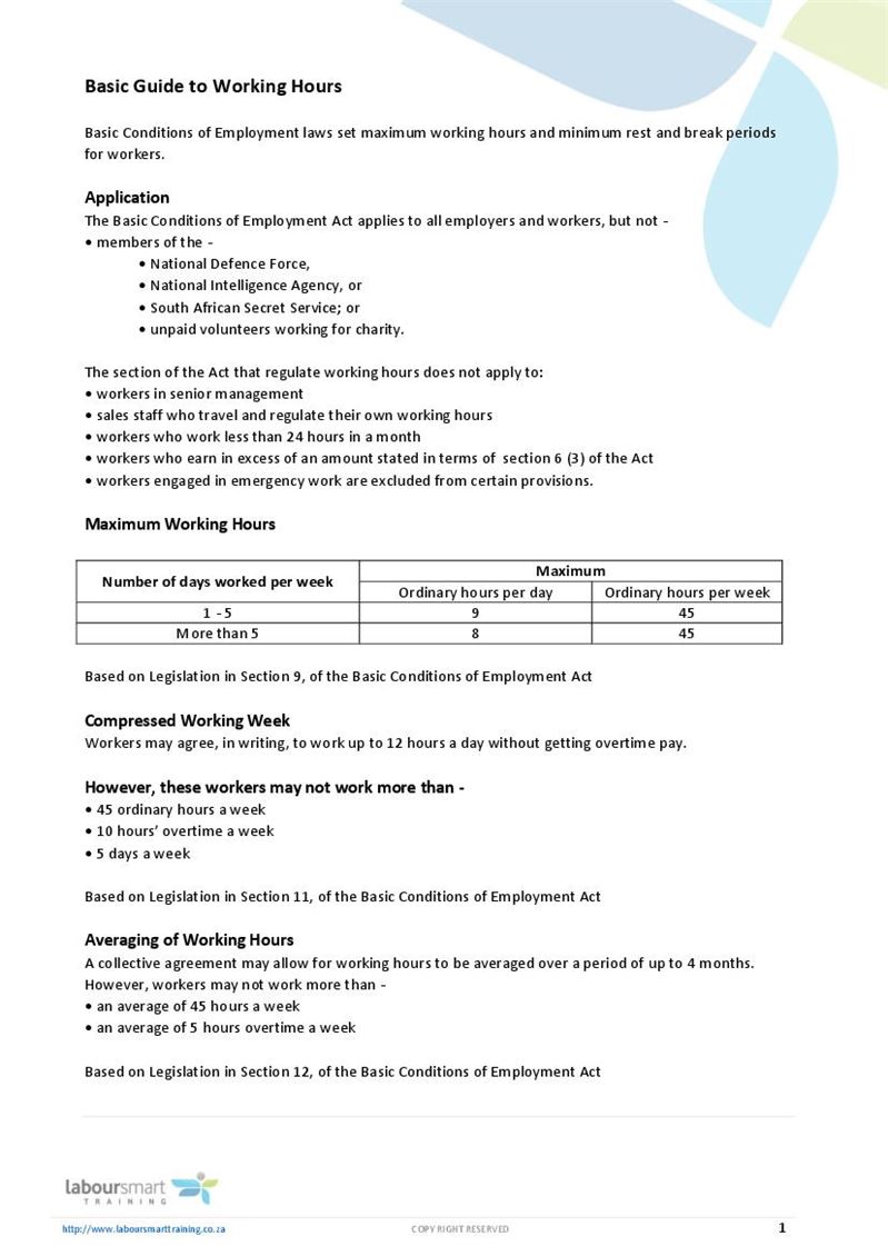 Basic Guide To Working Hours Document Labour Law South Africa Pdf Download Free